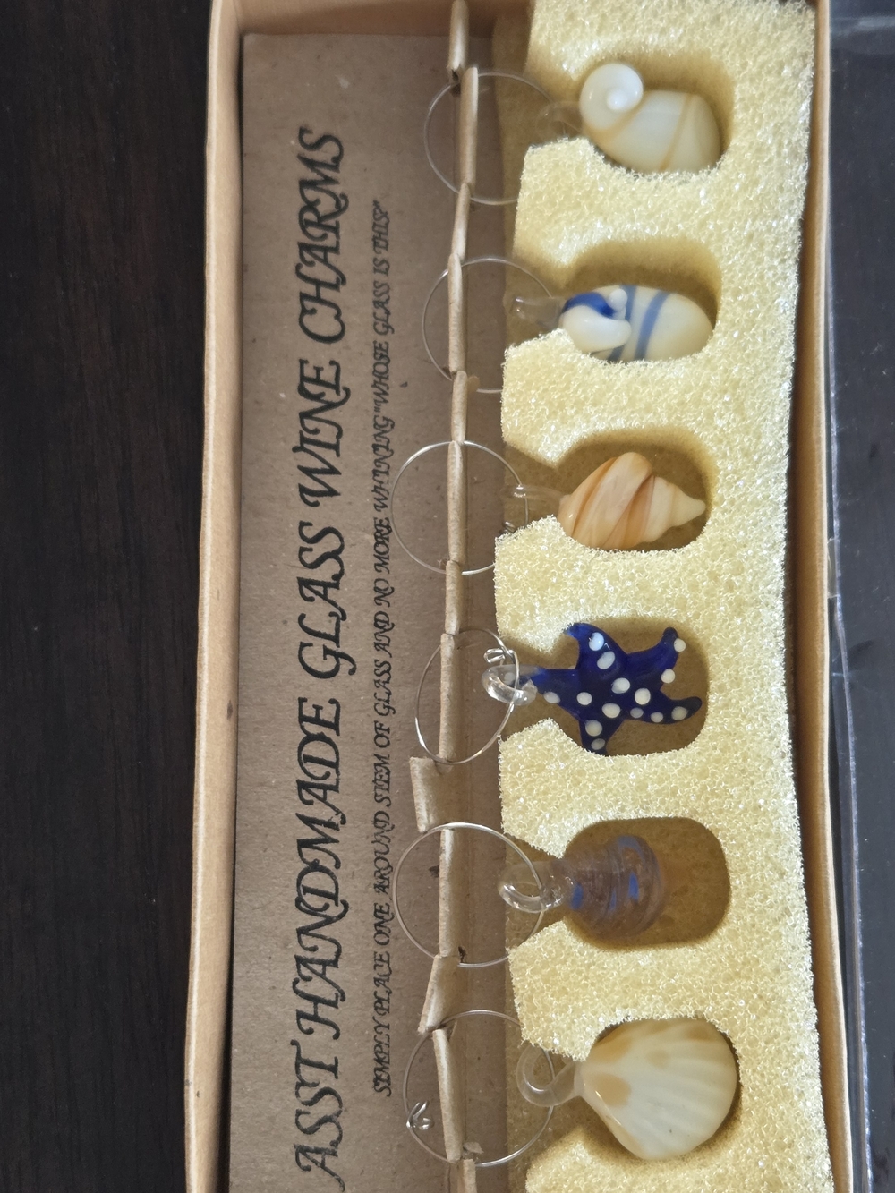 Handmade Glass Wine Charms - Assorted Sea Shells & Starfish